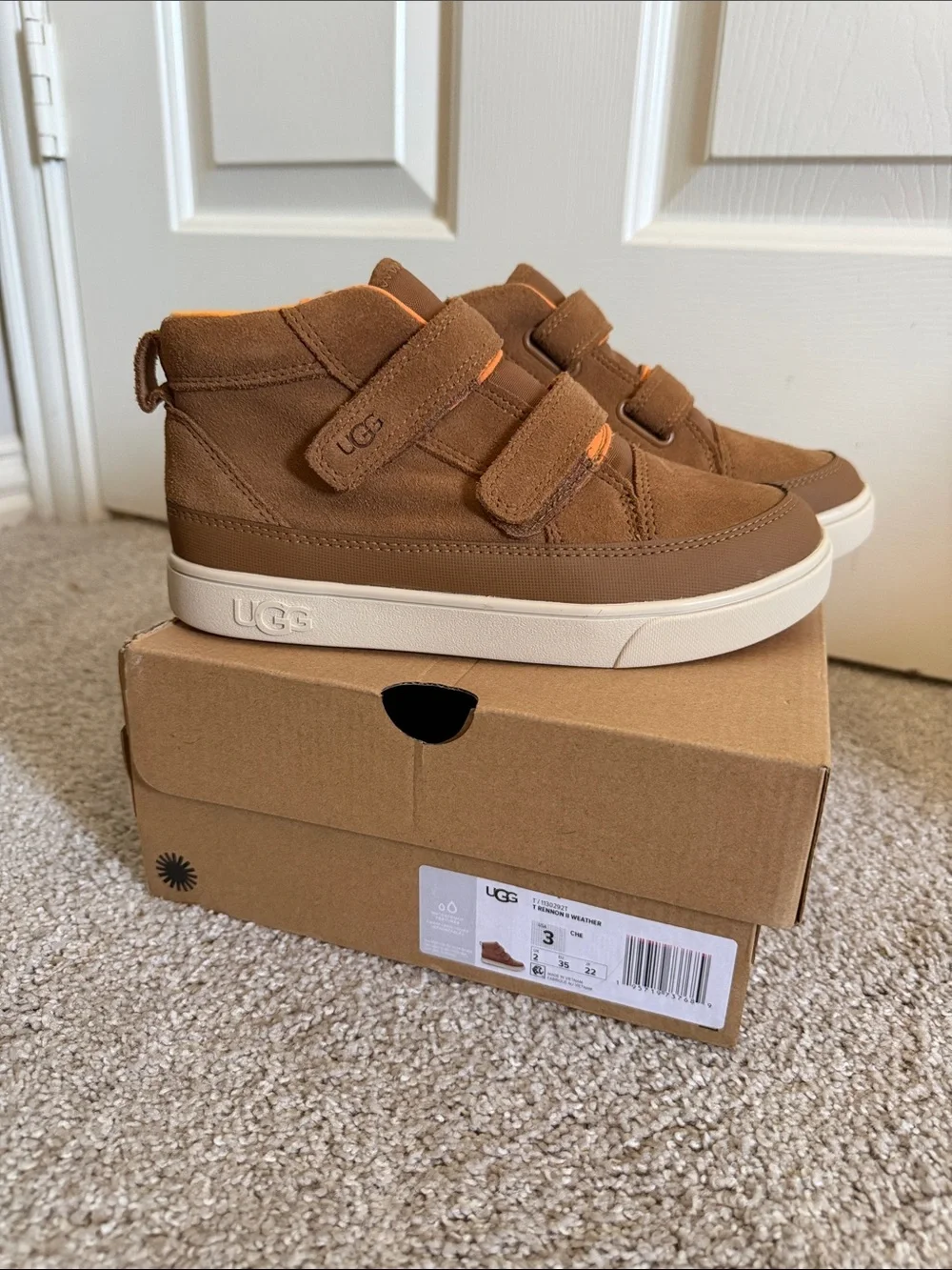 UGG Kids Chestnut Suede Velcro High-Top Sneakers T Rennon II Weather